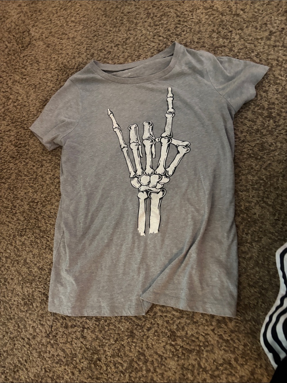 Girls' Gray Short Sleeve Tee with White Skeleton Hand Graphic